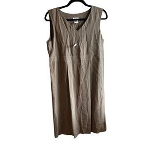 NWT $398 EILEEN FISHER M 100% Silk V Neck Sleeveless Tan Dress
